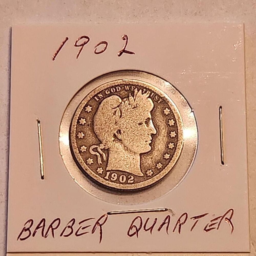 1902 Barber Quarter Silver Coin.
The 1902...